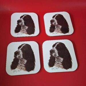 Four  ENGLISH SPRINGER SPANIEL DOGS Robert May COASTERS Cork Backs in Box